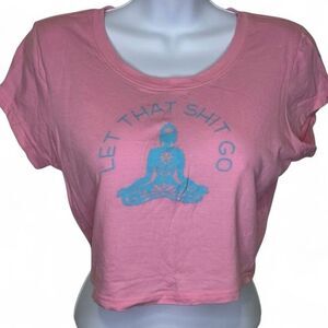 Rosio Let That Shit Go Short Sleeve Croptop Pink and Blue Size Large